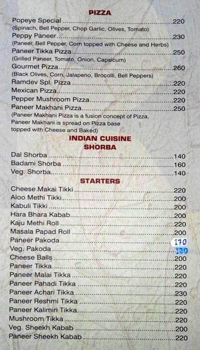 Hotel Ramdev menu
