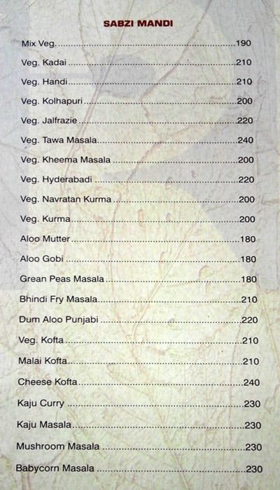 Hotel Ramdev menu