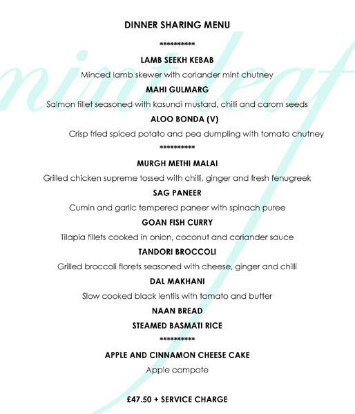 Menu at Mint Leaf Lounge restaurant, London, 12 Angel Ct