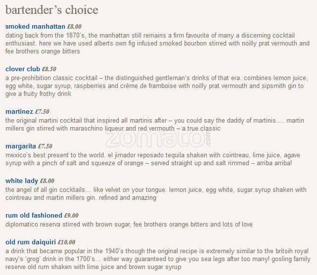 Menu at Albert’s Restaurants & Bar Didsbury, Manchester