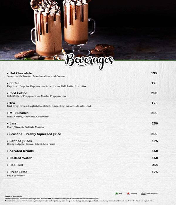 Essence Restaurant menu