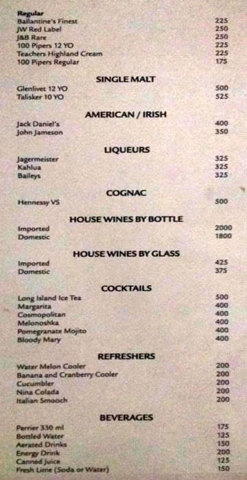 Essence Restaurant menu