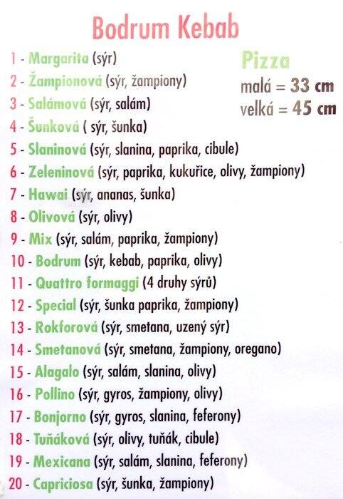 Menu at Bodrum 2, Prague