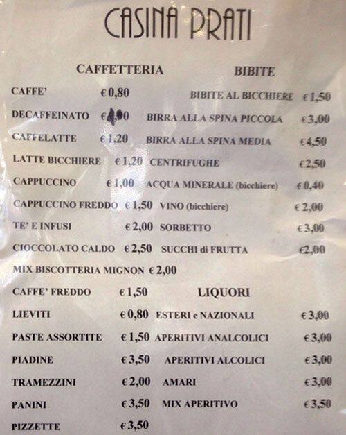 Menu di Bar Casina Prati 