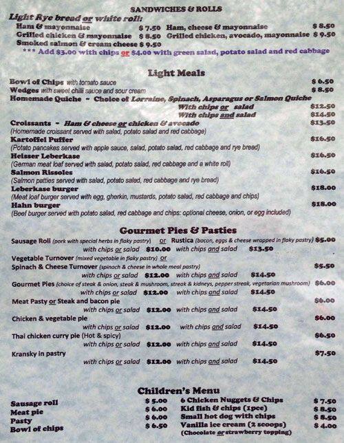 The German Cake Shop Menu Menu For The German Cake Shop Hahndorf Adelaide