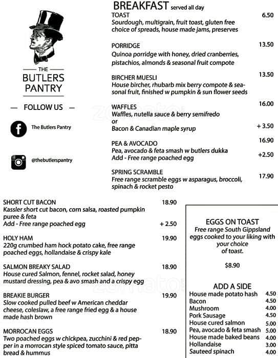 The Butler's Pantry Menu,Menú para The Butler's Pantry, Rowville