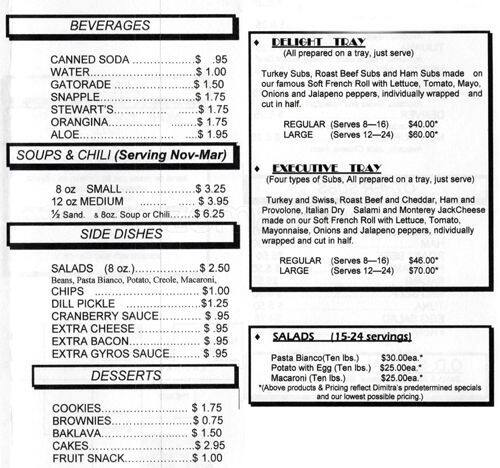 Carta de Dimitra's Sandwiches To Go
