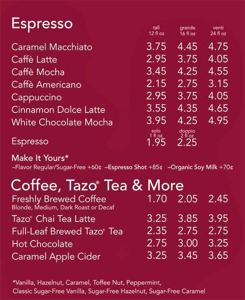 Urban Coffee menu