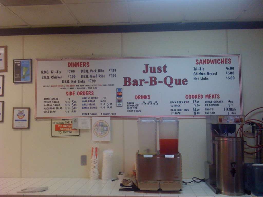 Just Barbeque Menu, Menu for Just Barbeque, Ventura, Ventura County