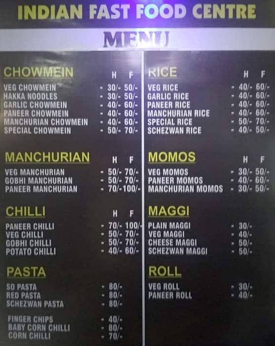 Menu of Spicy Junction Indian Fast Food Centre, Jawahar Nagar, Raipur