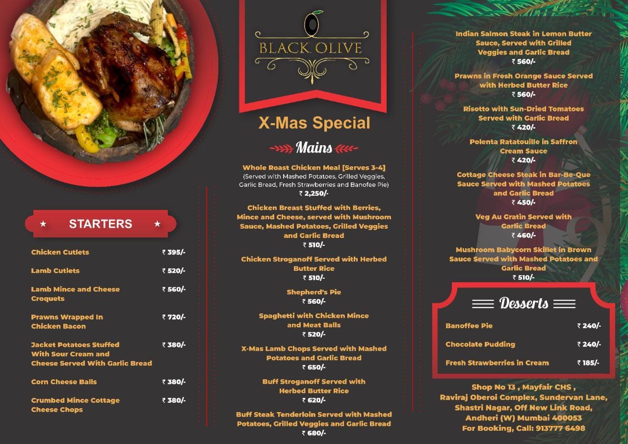 Menu of Black Olive, Chandivali, Mumbai