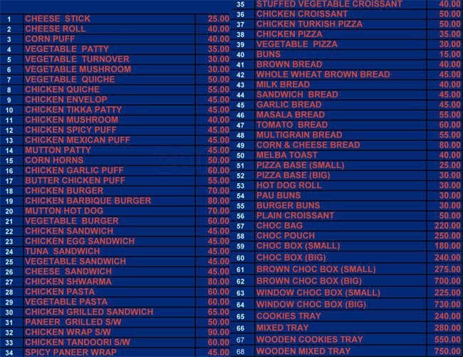 Cakes Menu, Menu for Cakes, Gariahat, Kolkata Zomato