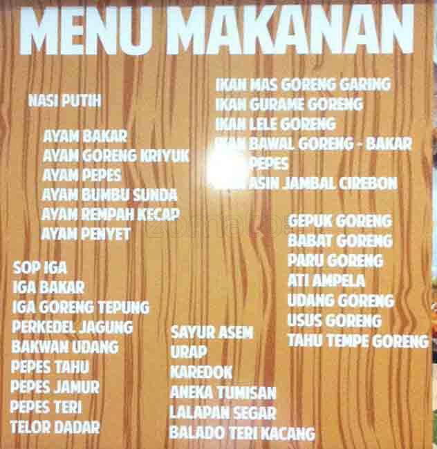 Menu Riung Rasa Menu at Riung Raos restaurant, South Jakarta