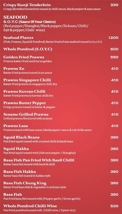 Soy - Le Royce Hotel menu