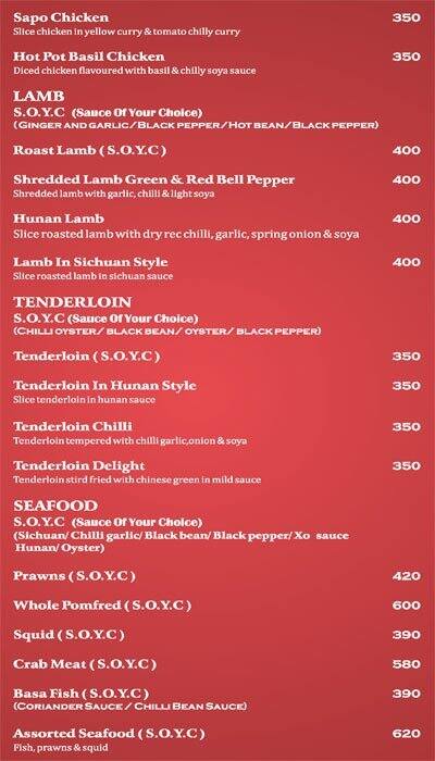 Soy - Le Royce Hotel menu