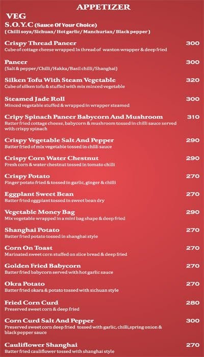 Soy - Le Royce Hotel menu