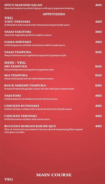 Soy - Le Royce Hotel menu