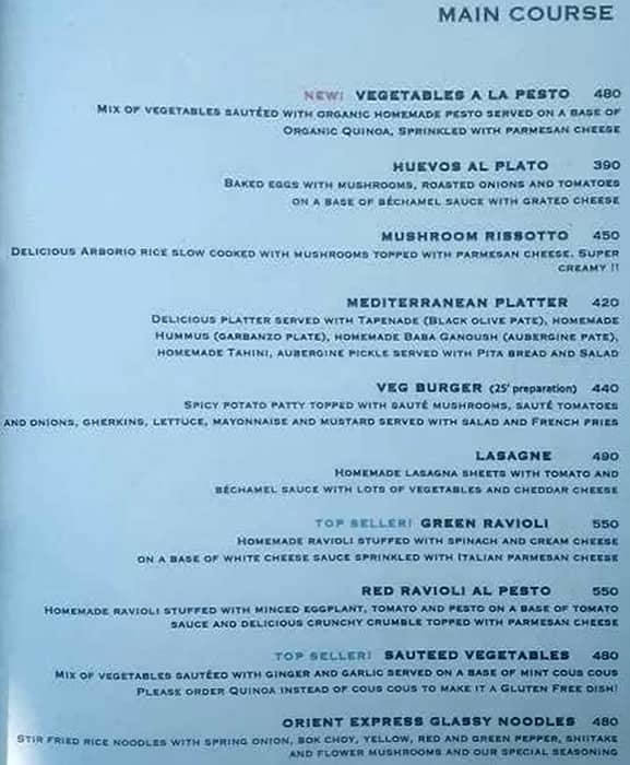 Casa Bella Vista menu