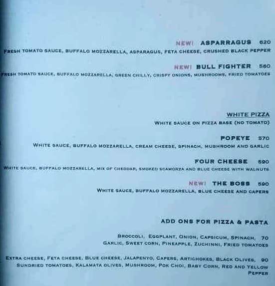 Casa Bella Vista menu