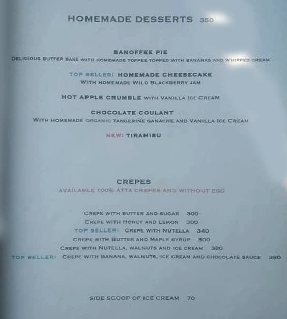 Casa Bella Vista menu