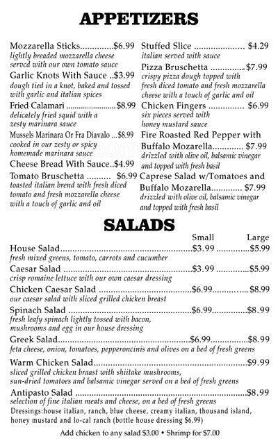 Giovannis Italian Restaurant And Pizzeria Menu