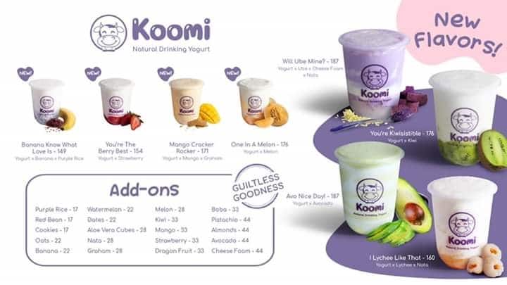 Koomi Menu, Menu for Koomi, New Manila 