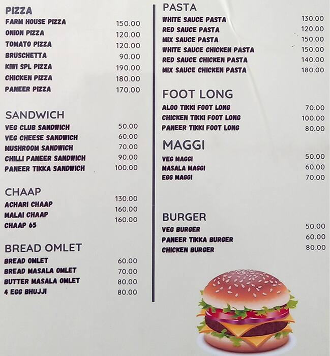 Menu at kiwi cafe, Ghaziabad