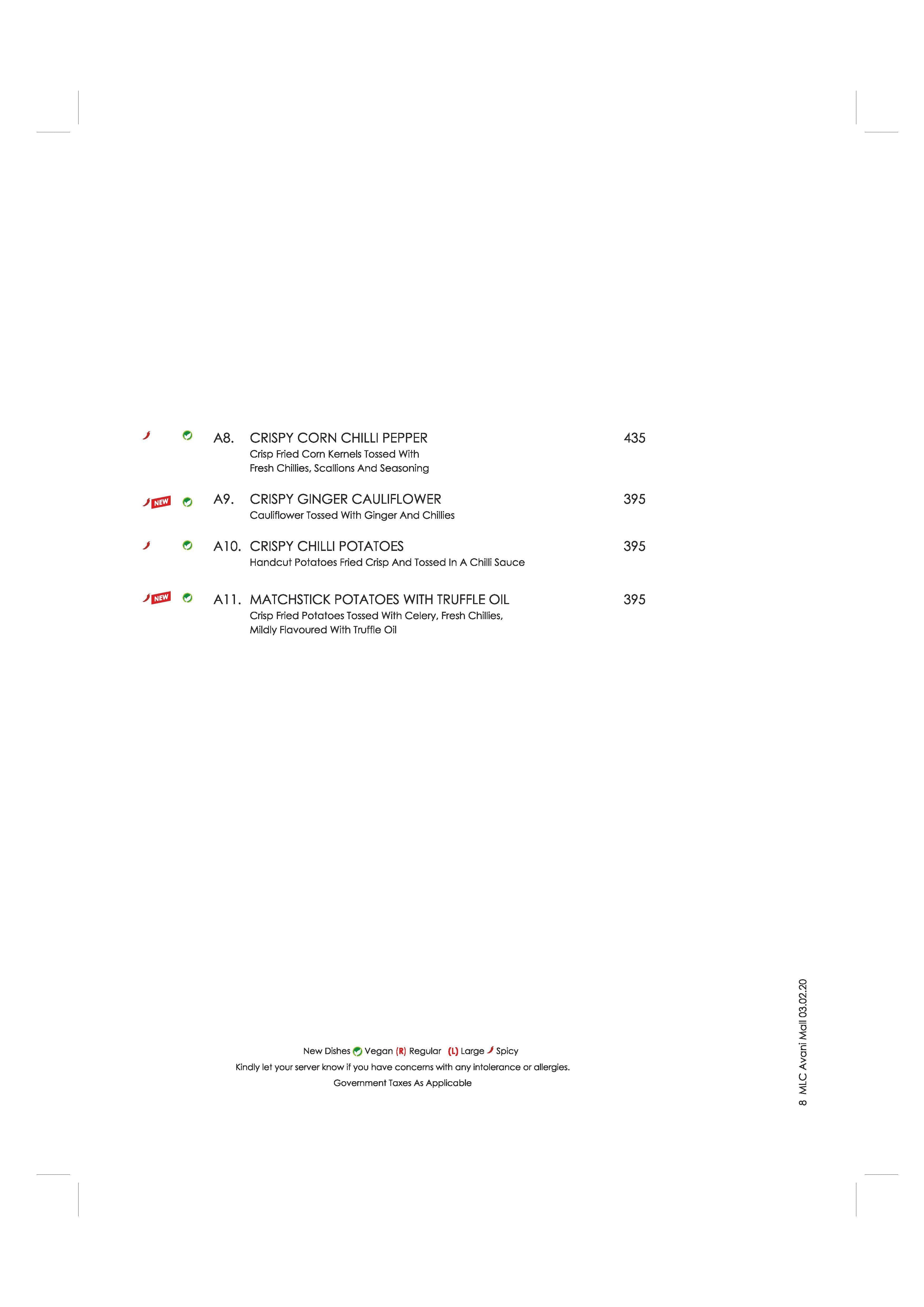 Mainland China menu