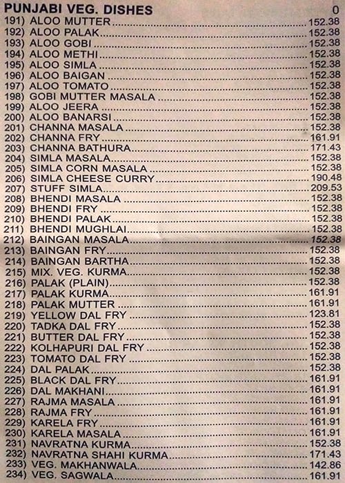 Vrindavan Veg Restaurant menu