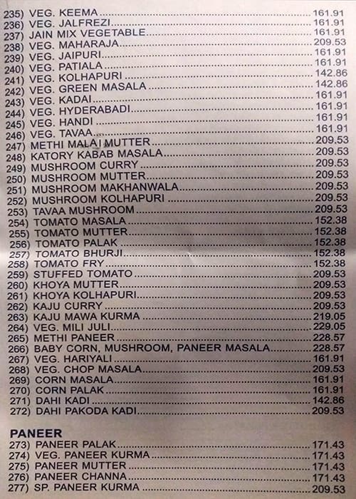 Vrindavan Veg Restaurant menu