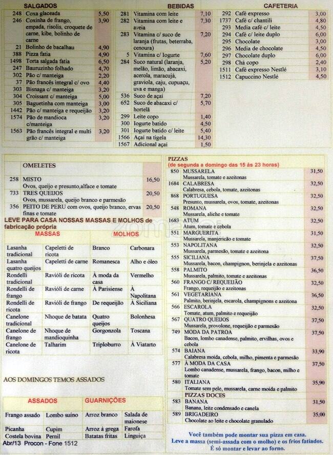 Santa Marta Pães cardápio