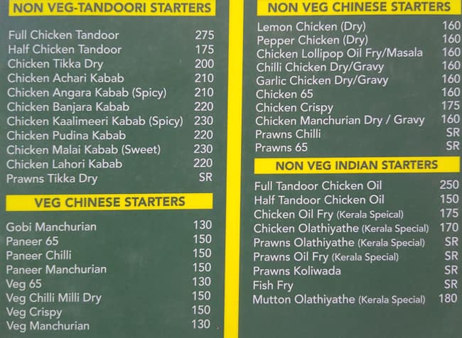 Thomson Restaurant menu