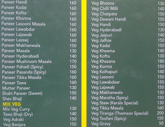 Thomson Restaurant menu