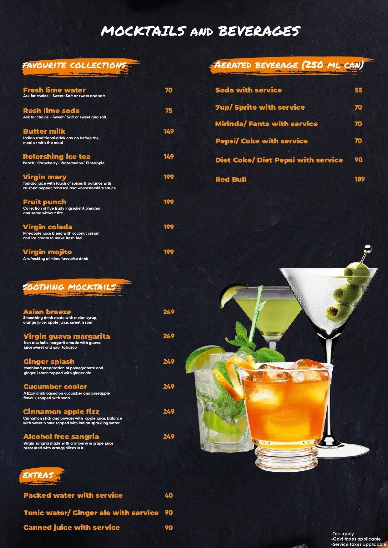 Menu of Hill's View Papaya Tree Hotel, Rau, Indore