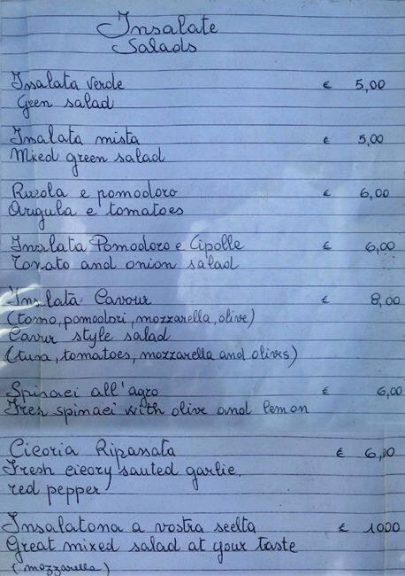 Menu di Gran Caffè Cavour 