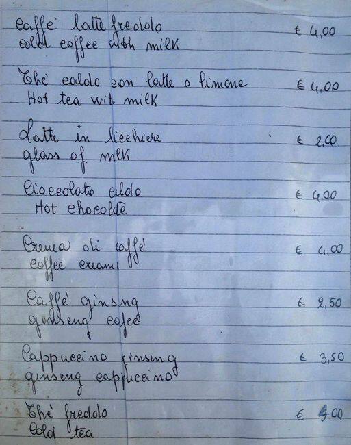 Menu di Gran Caffè Cavour 