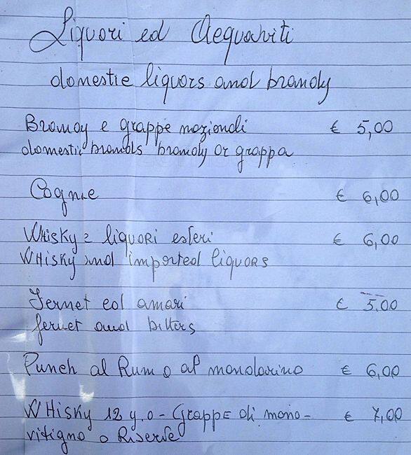 Menu di Gran Caffè Cavour 