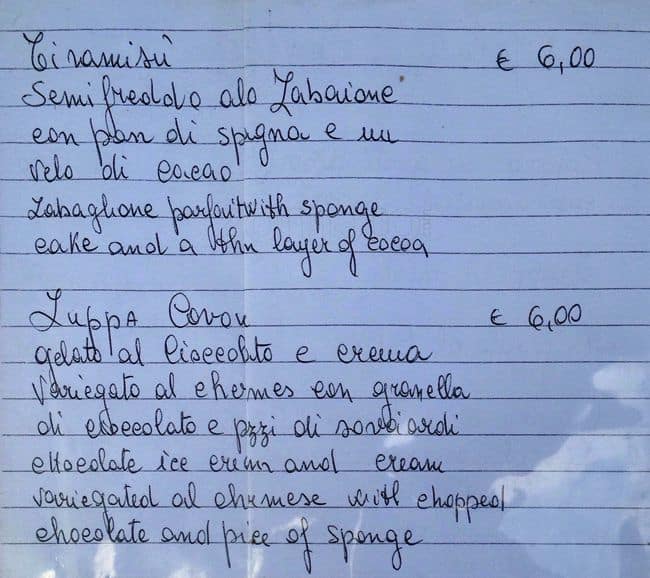 Menu di Gran Caffè Cavour 