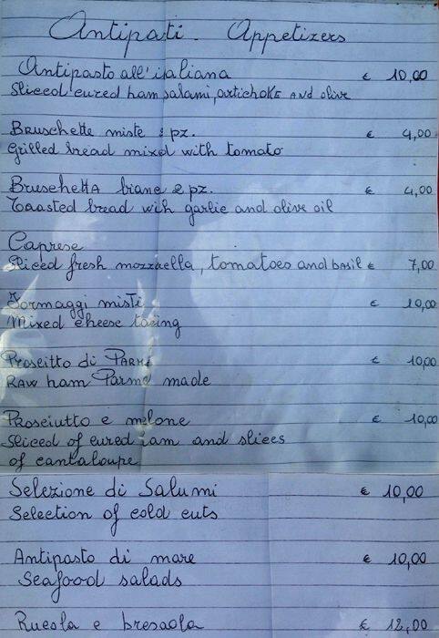 Menu di Gran Caffè Cavour 