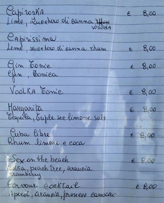 Menu di Gran Caffè Cavour 