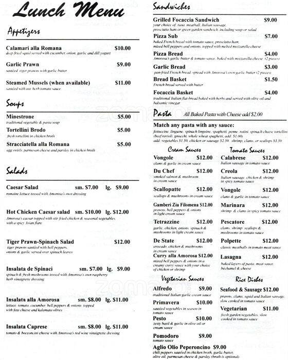 Amorosa Santali House Menu, Menu for Amorosa Santali House, Cariboo