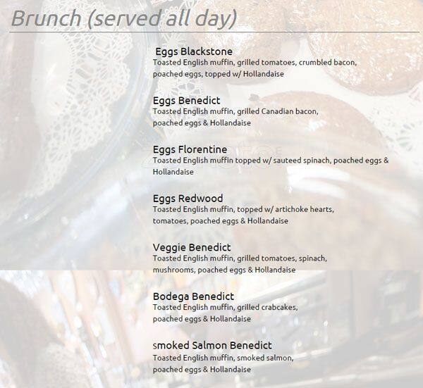 Menu at Redwood Cafe, Cotati