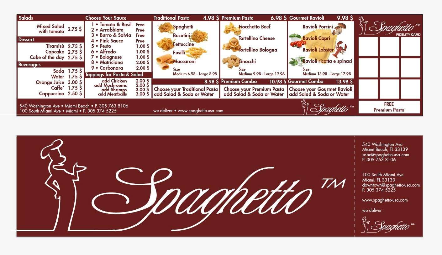 Spaghetto Menu, Menu for Spaghetto, Downtown Miami, Miami Urbanspoon