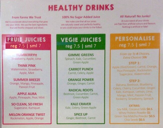 Juice island Menu, Menu for Juice island, CBD, Sydney Urbanspoon/Zomato