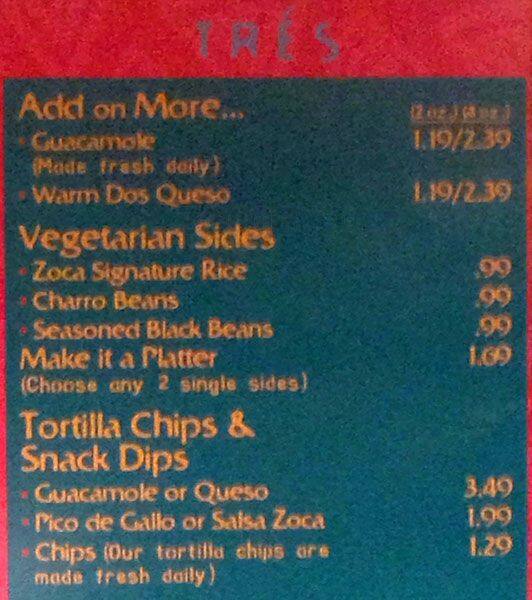 Zoca menu