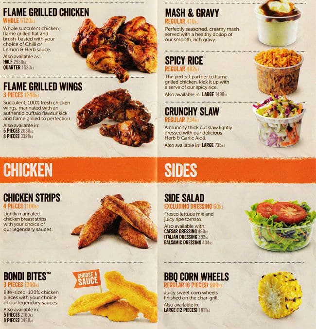 Menu at Oporto fast food, Adelaide, FC 16A