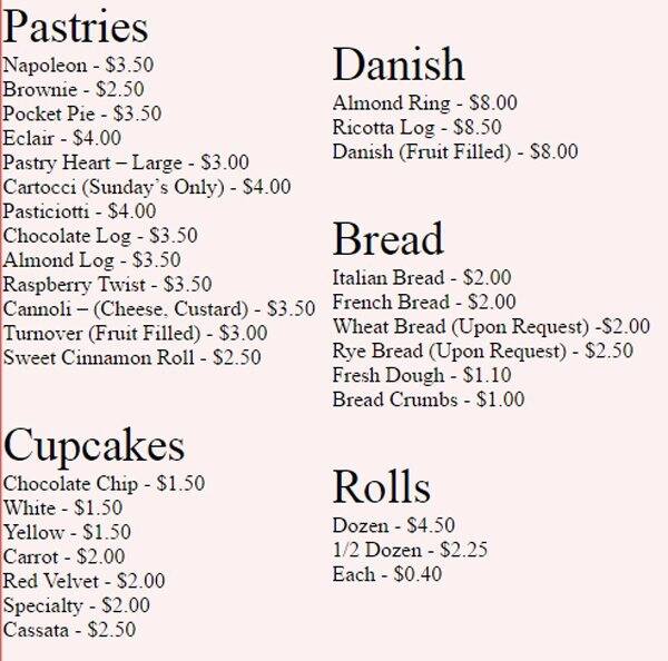 Gino's Italian Bakery Menu Urbanspoon/Zomato