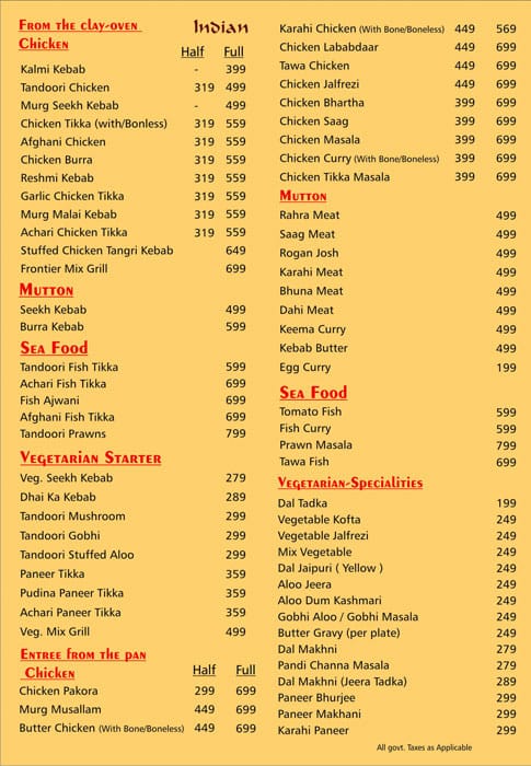 Menu of Moti Mahal Deluxe Advant, Sector 135, Noida