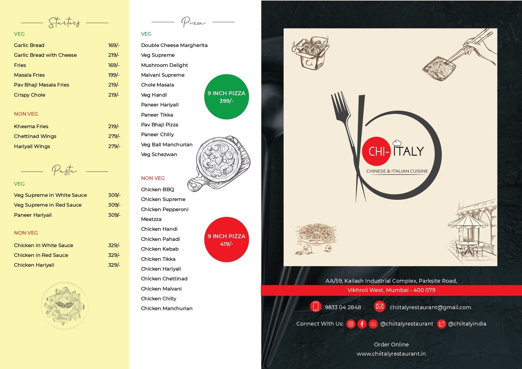 Menu of Chi Italy, Vikhroli, Mumbai