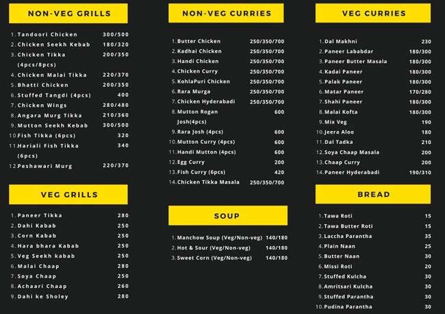 Changezi chicken menu